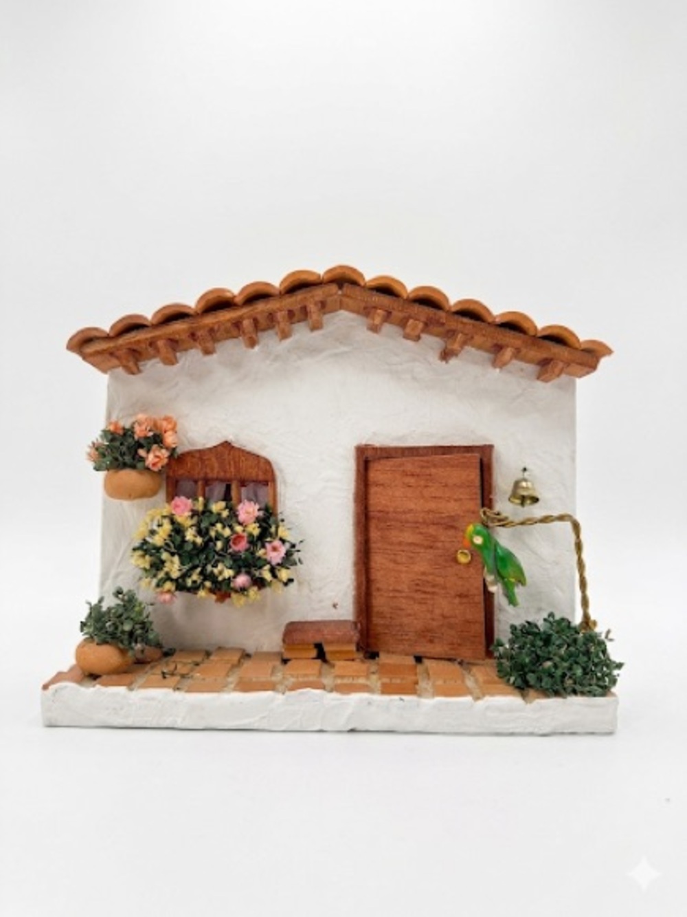 Handcrafted Miniature White & Brown Spanish-Style Wall Art with Flower Accents